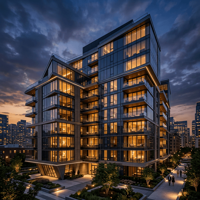 Spectacular exterior architecture at dusk